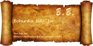 Bohunka Béla névjegykártya